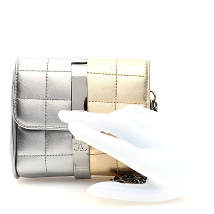 Chanel Metallic Lambskin Square Quilted Wristlet Clutch Gold Silver 2 of 10