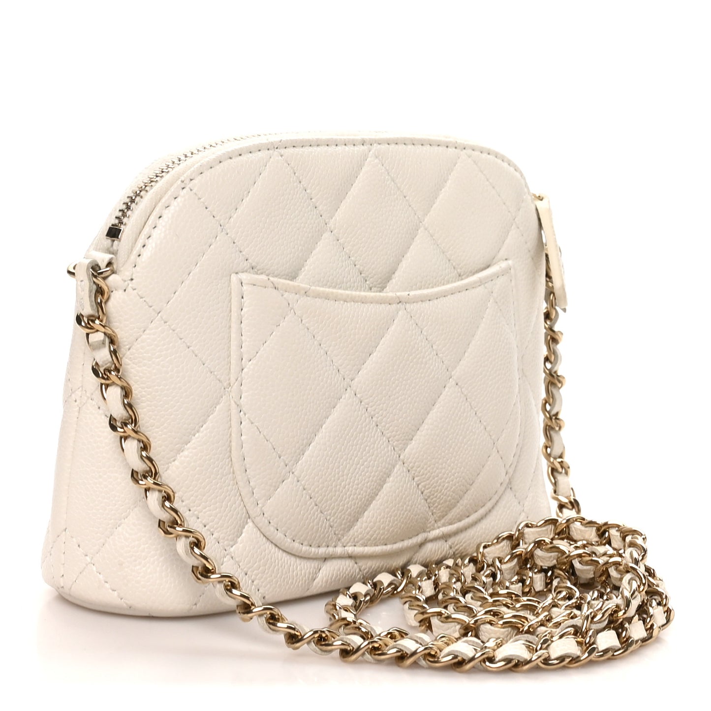 Caviar Quilted Classic Clutch with Chain White