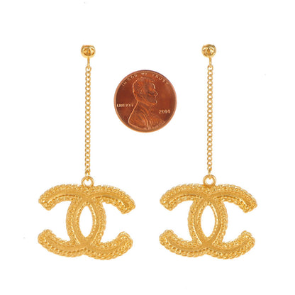 Chanel CC Drop Earrings Matte Gold 2 of 5