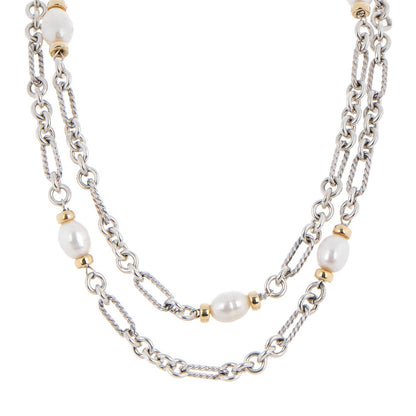 David Yurman Sterling Silver 18K Yellow Gold 10mm Pearl Copella Necklace 1 of 4