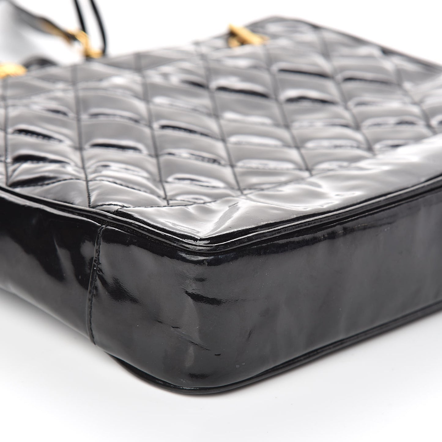 Patent Quilted Tote Black