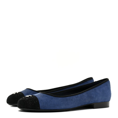 Chanel Suede Cap Toe CC Ballerina Flats 37 Blue Black 3 of 14