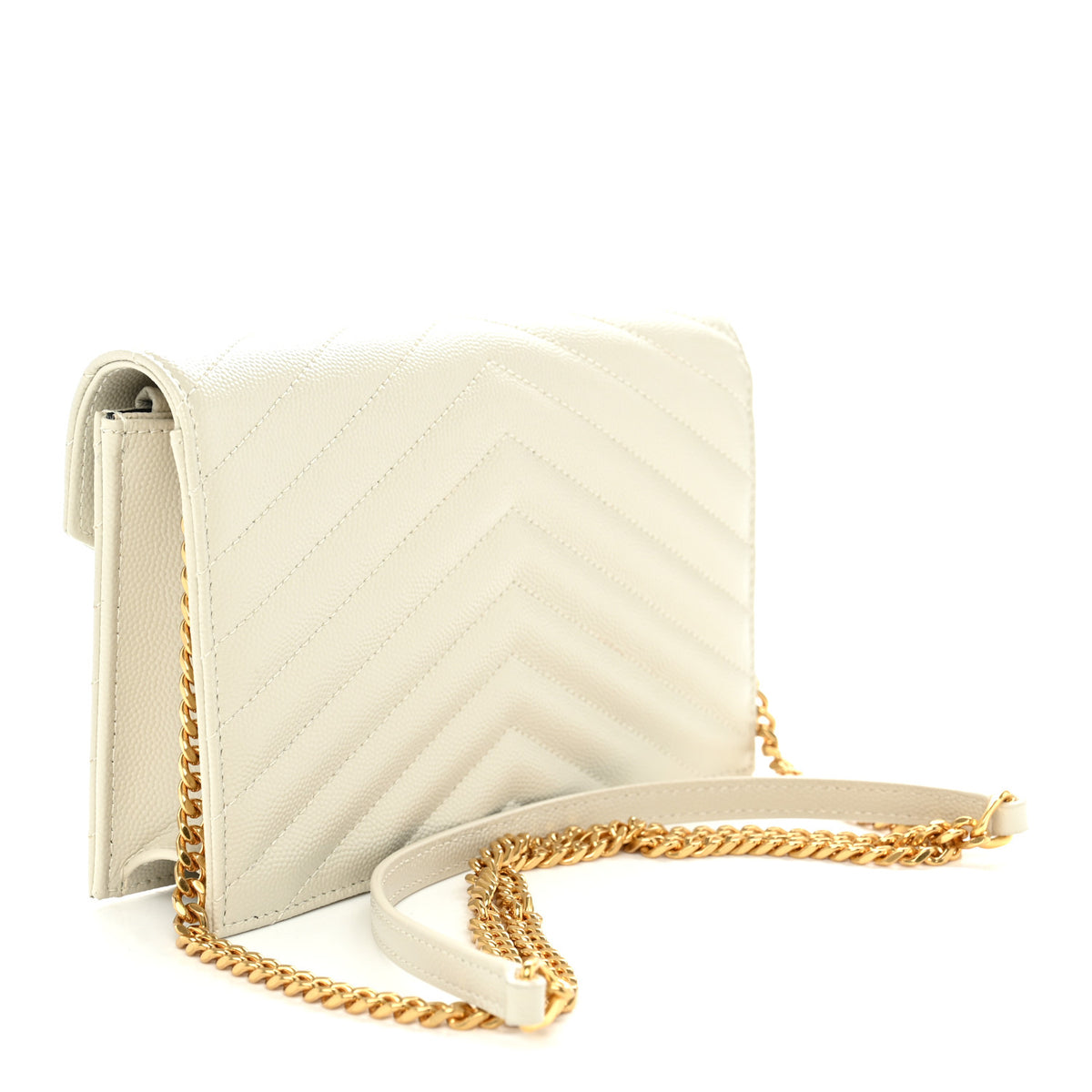 Grain De Poudre Matelasse Chevron Monogram Envelope Chain Wallet Crema Soft