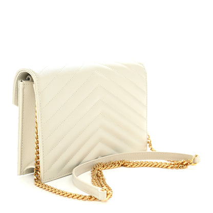 Saint Laurent Grain De Poudre Matelasse Chevron Monogram Envelope Chain Wallet Crema Soft 2 of 9