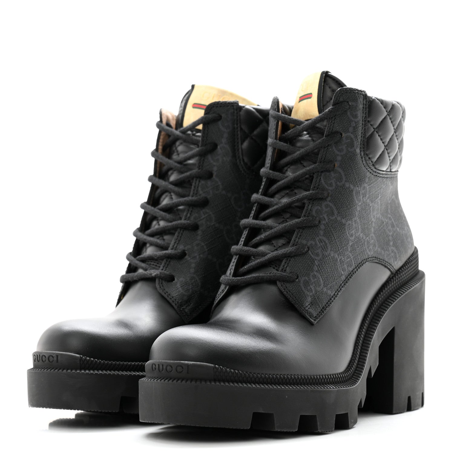 Gucci Apollo Calfskin GG Supreme Nappa Samoa Quilted Lace Up Ankle Boots 35 Black 3 of 11