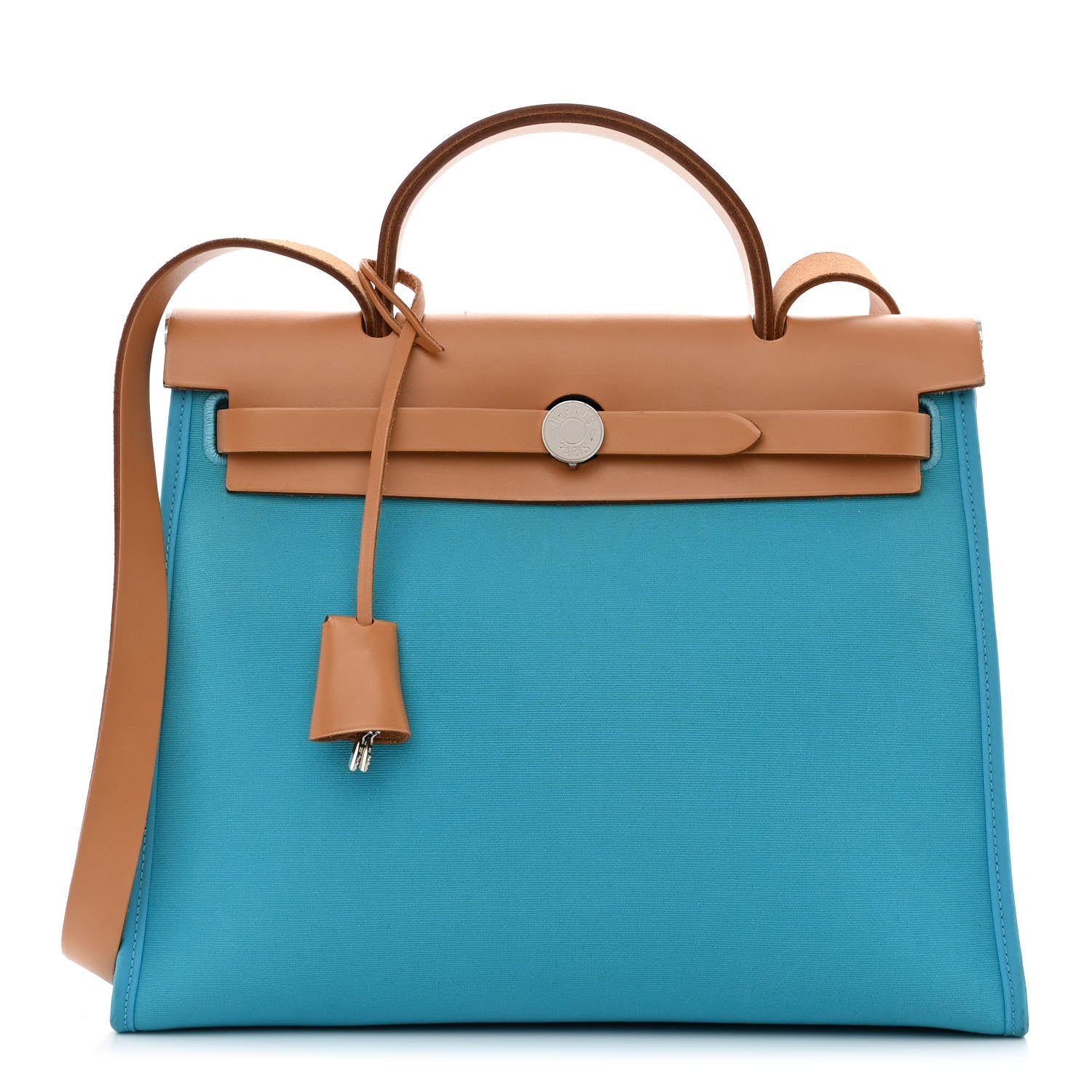 Hermes Vache Hunter Toile Herbag Zip 31 PM Bleu Azteque Menthe 3 of 12