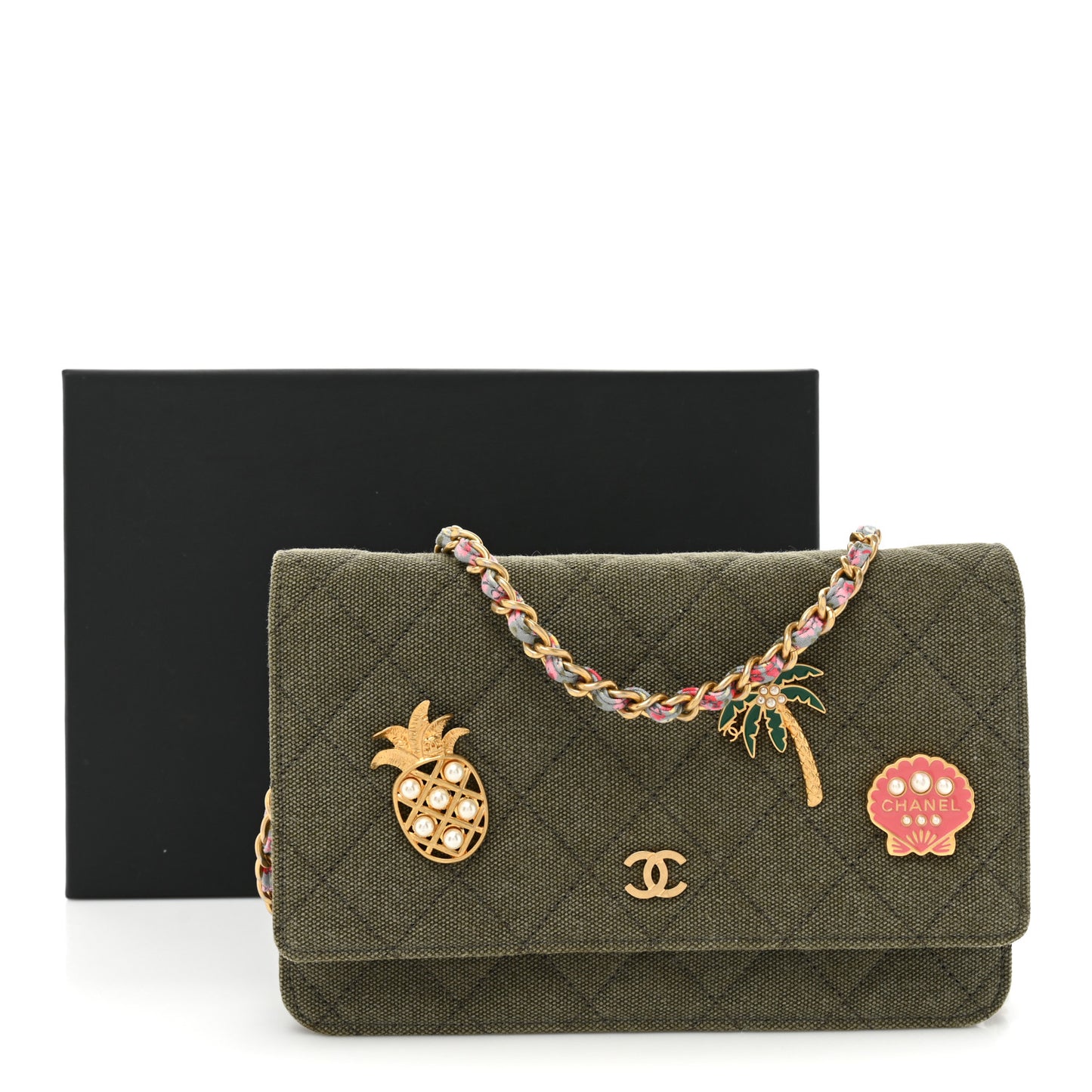 Canvas Quilted Coco Cuba Charms Wallet on Chain WOC Khaki