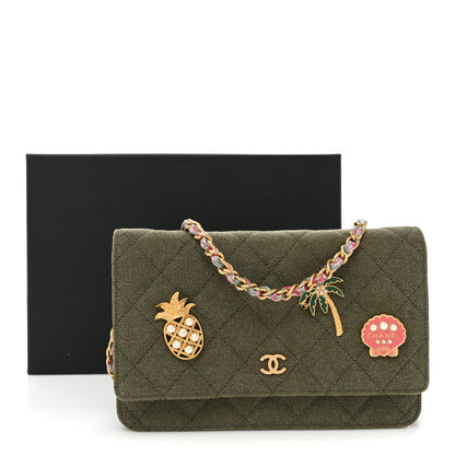 Chanel Canvas Quilted Coco Cuba Charms Wallet on Chain WOC Khaki 12 of 12