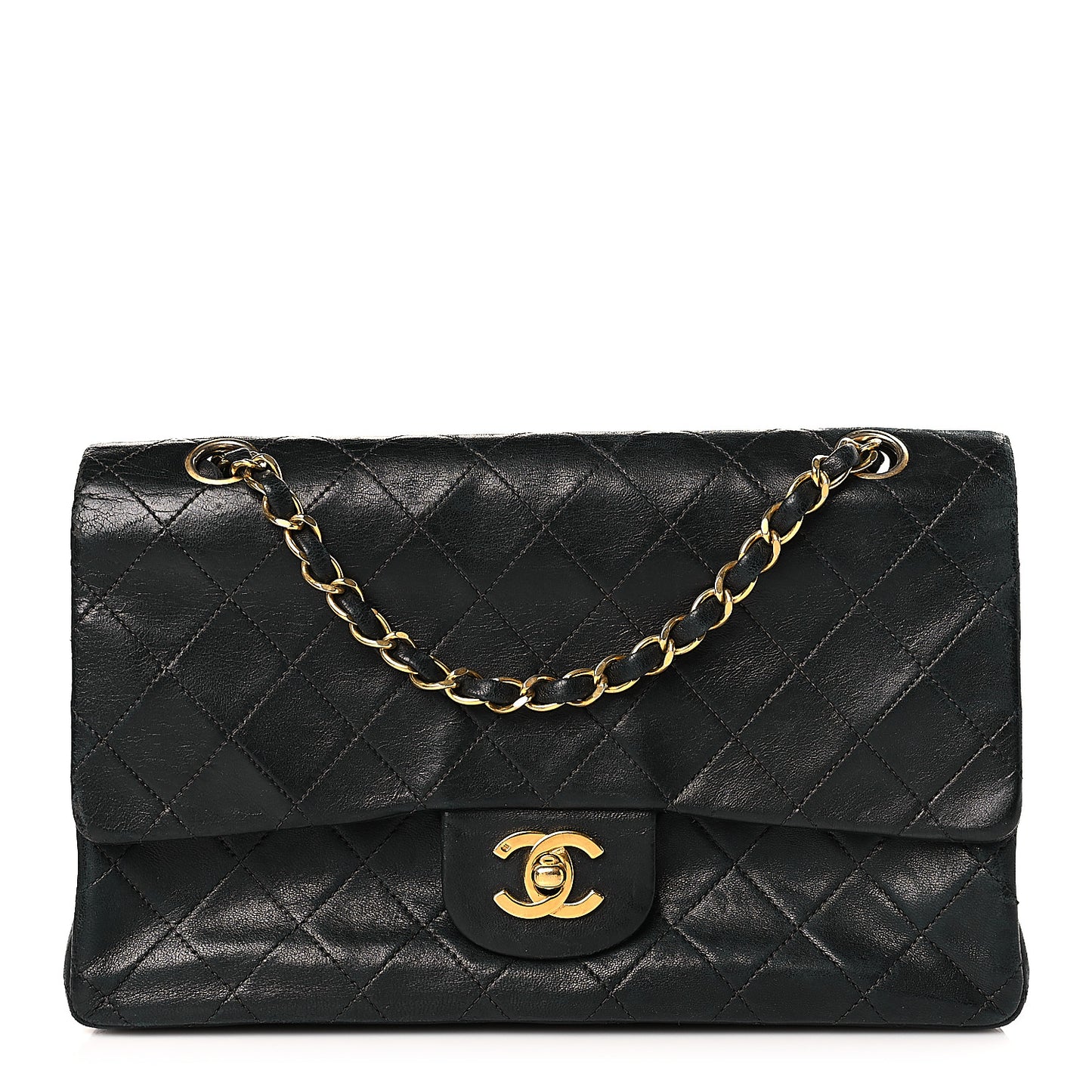 Lambskin Quilted Medium Double Flap Black