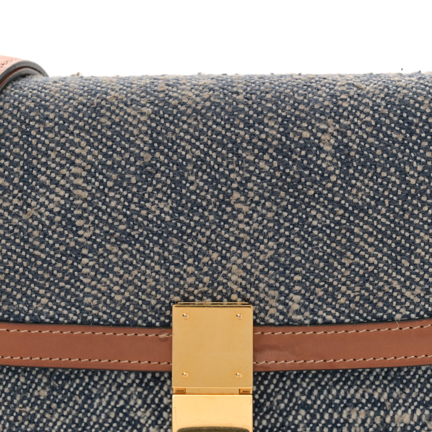 Textile Natural Calfskin Teen Classic Box Flap Bag Navy Tan