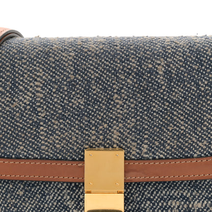 Celine Textile Natural Calfskin Teen Classic Box Flap Bag Navy Tan 8 of 12