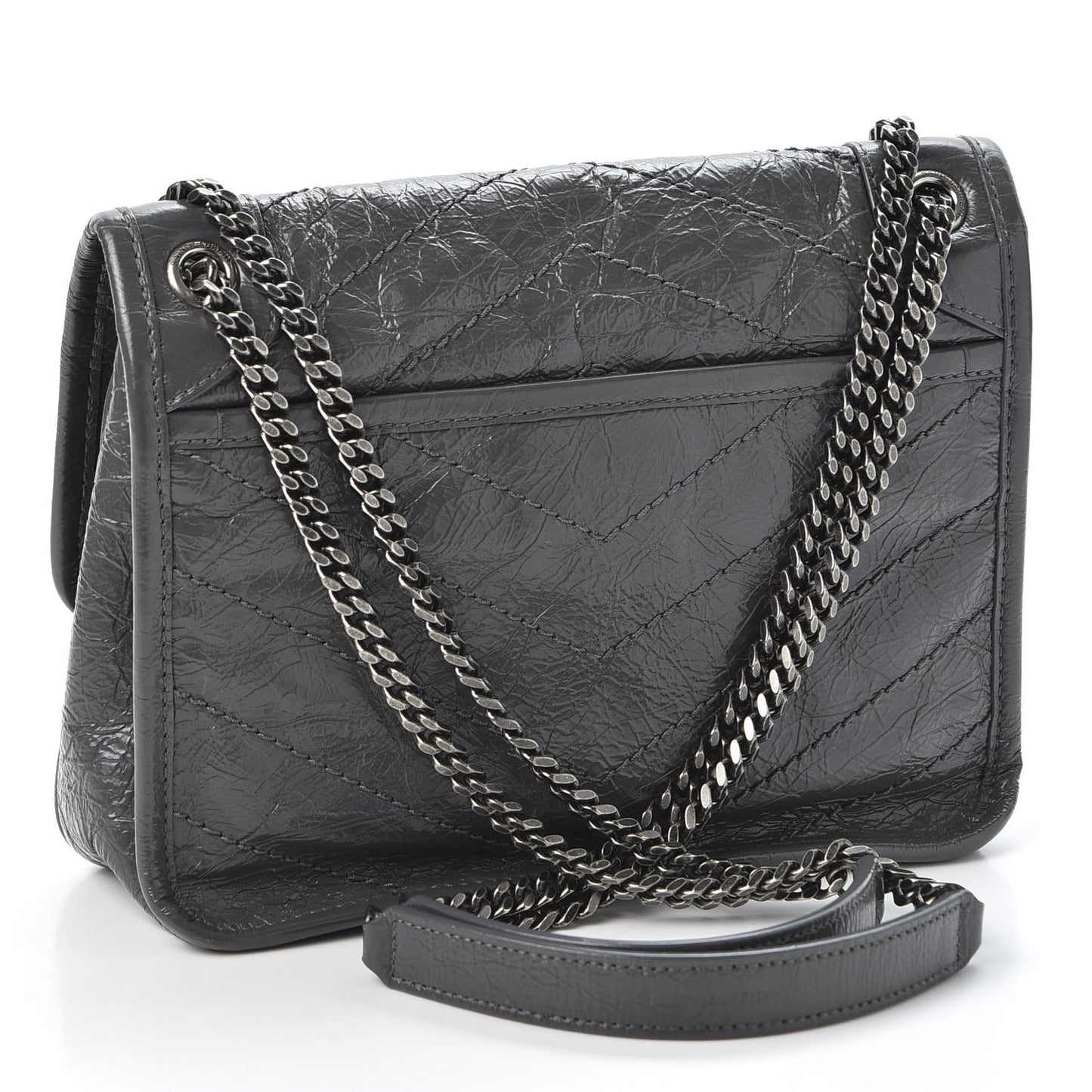 Crinkled Calfskin Matelasse Monogram Baby Niki Chain Satchel Storm