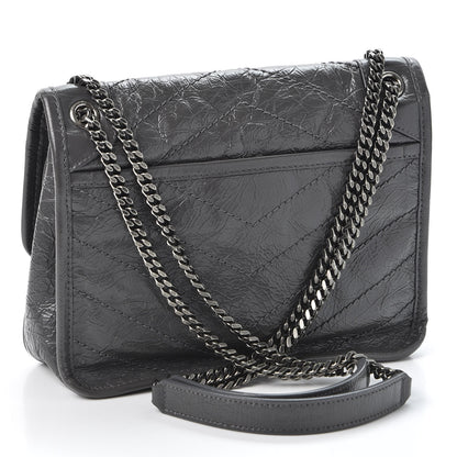 Saint Laurent Crinkled Calfskin Matelasse Monogram Baby Niki Chain Satchel Storm 2 of 8