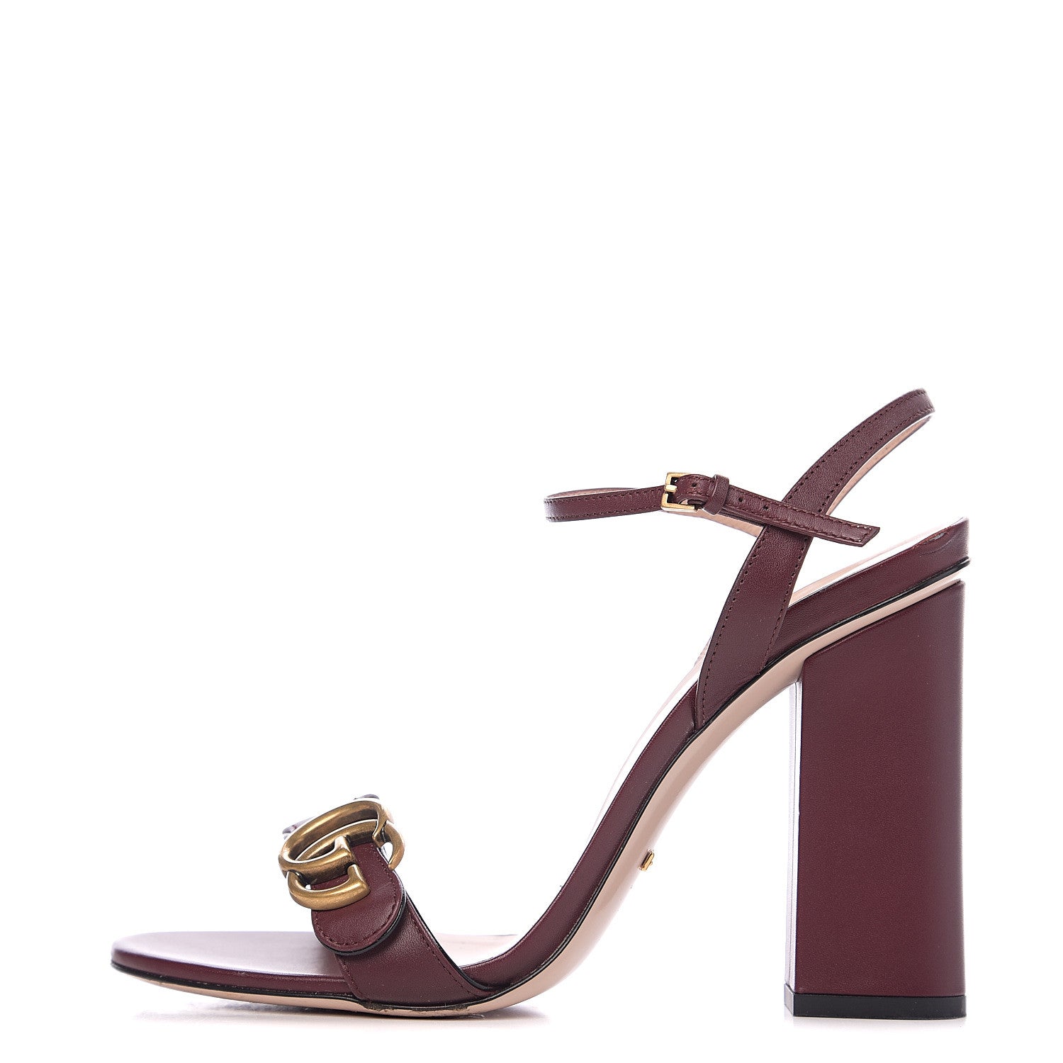 Gucci Lifford Calfskin GG Marmont Ankle Wrap 105mm Sandals 40 Vintage Bordeaux 1 of 9
