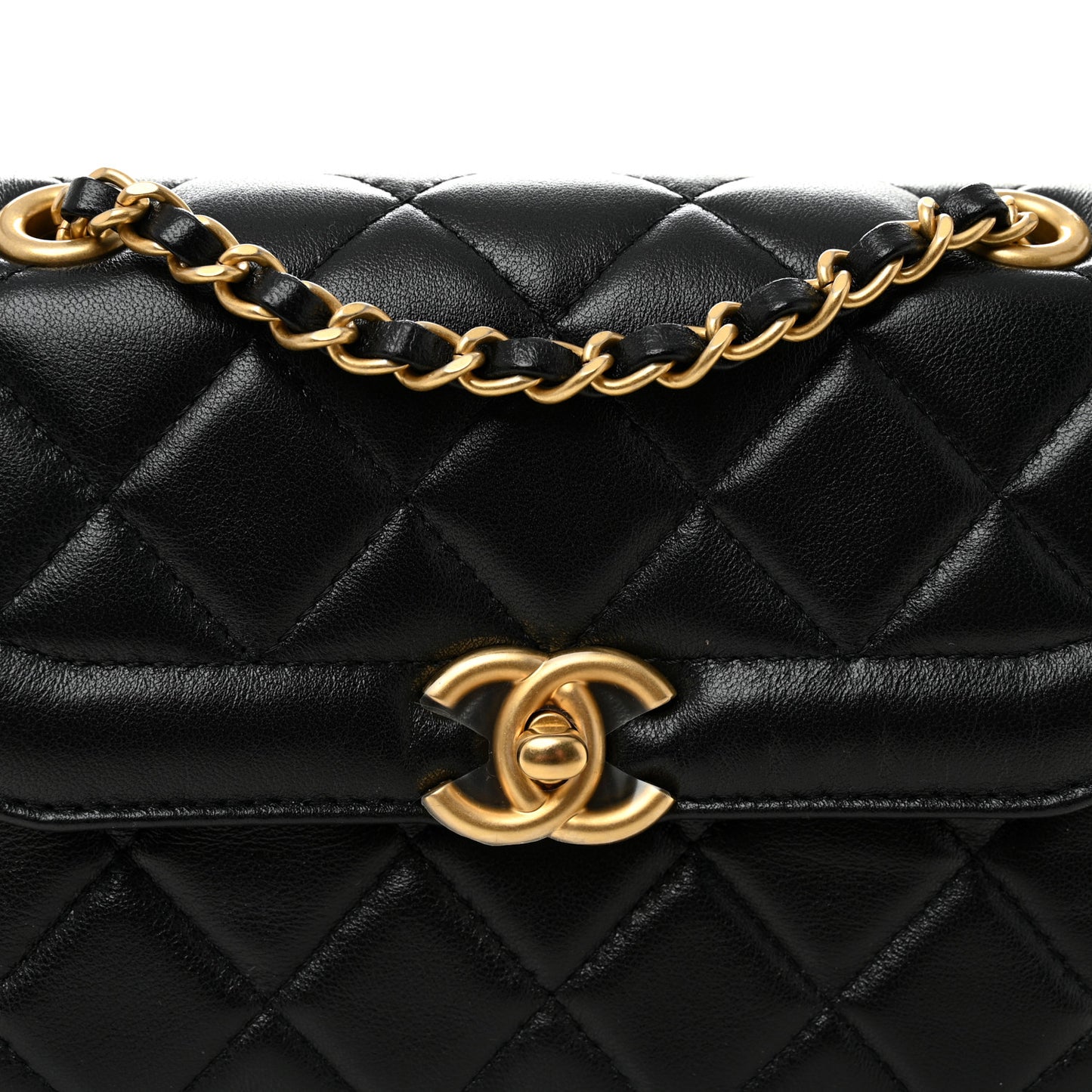Shiny Lambskin Quilted Mini Flap Black