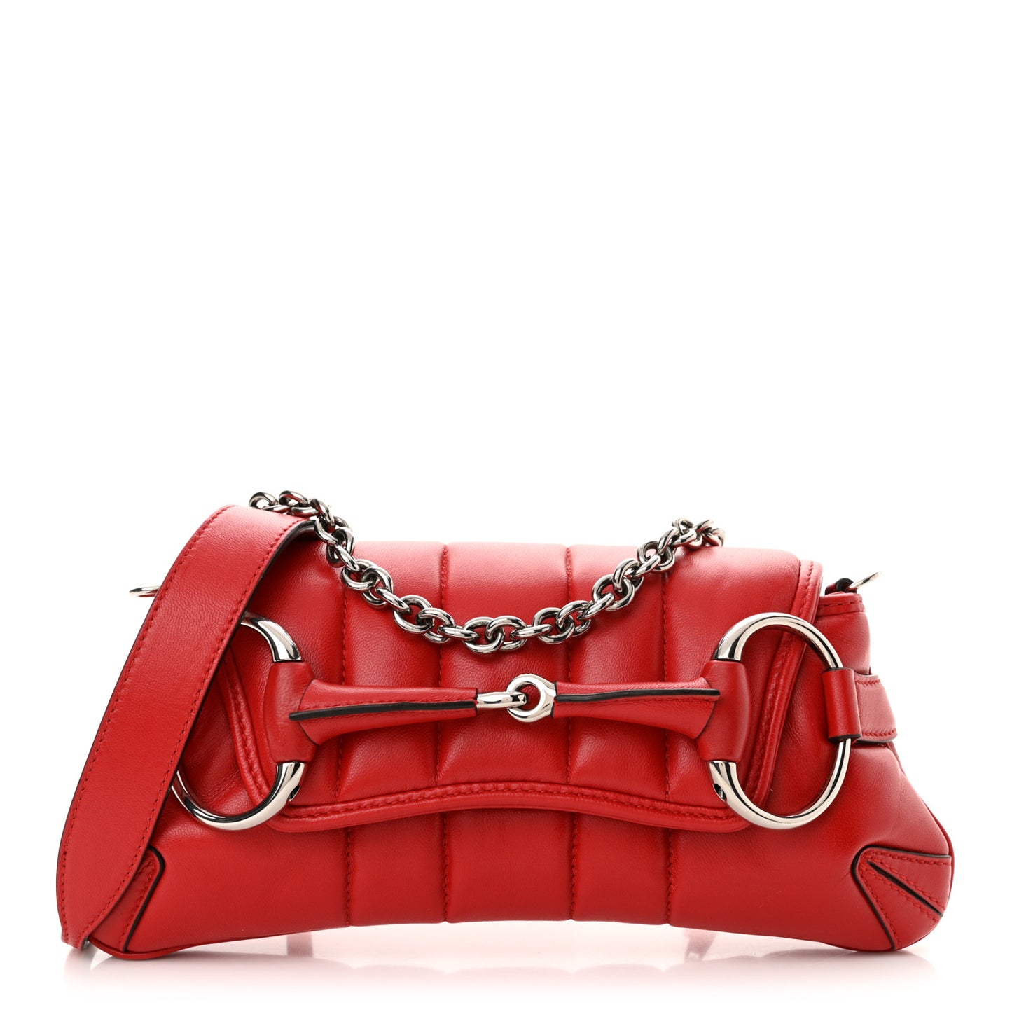 Nappa Vertical Matelasse Small Maxi Horsebit Chain Shoulder Bag Beret Red