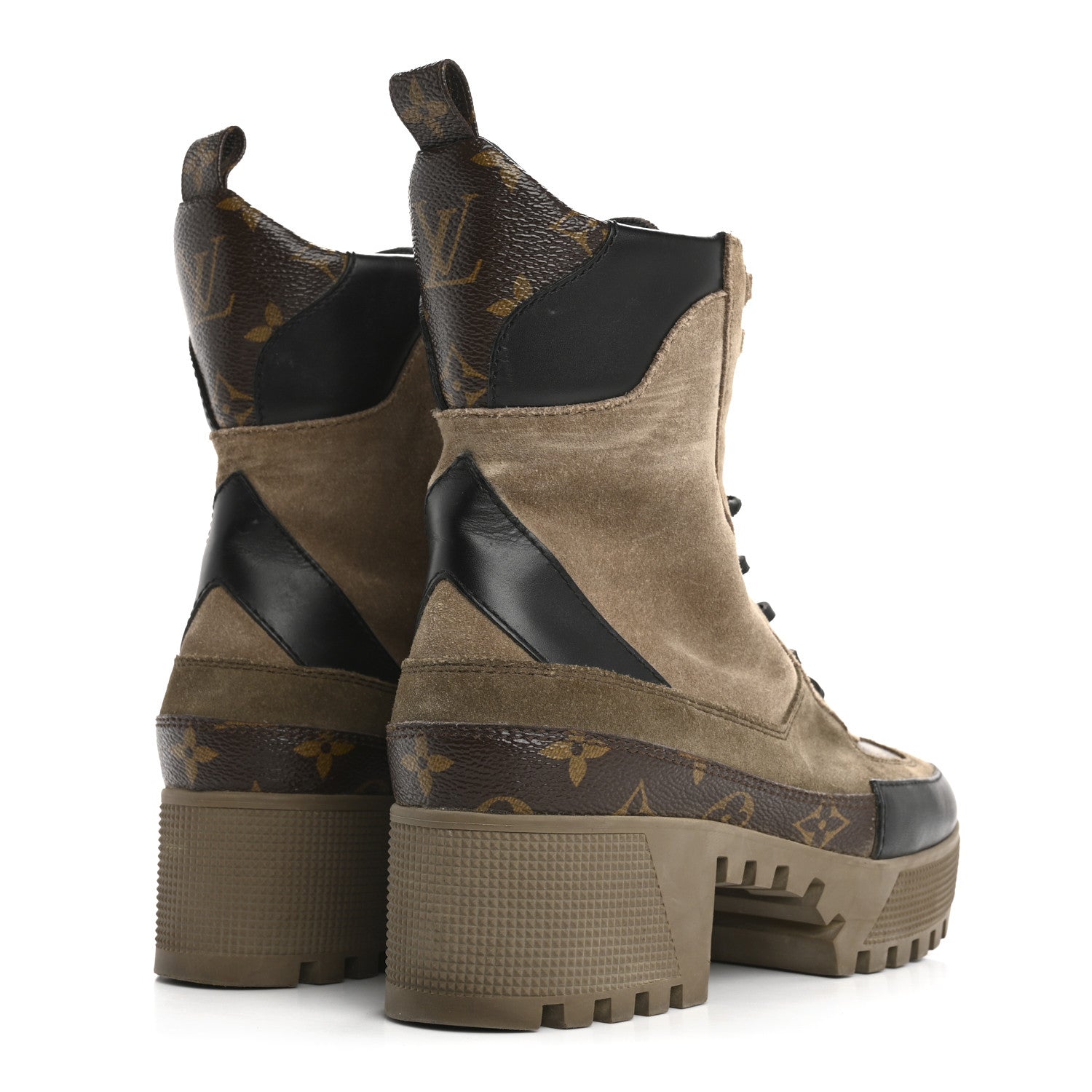 Louis Vuitton Suede Calfskin Monogram Laureate Platform Desert Boots 37.5 Taupe 5 of 17