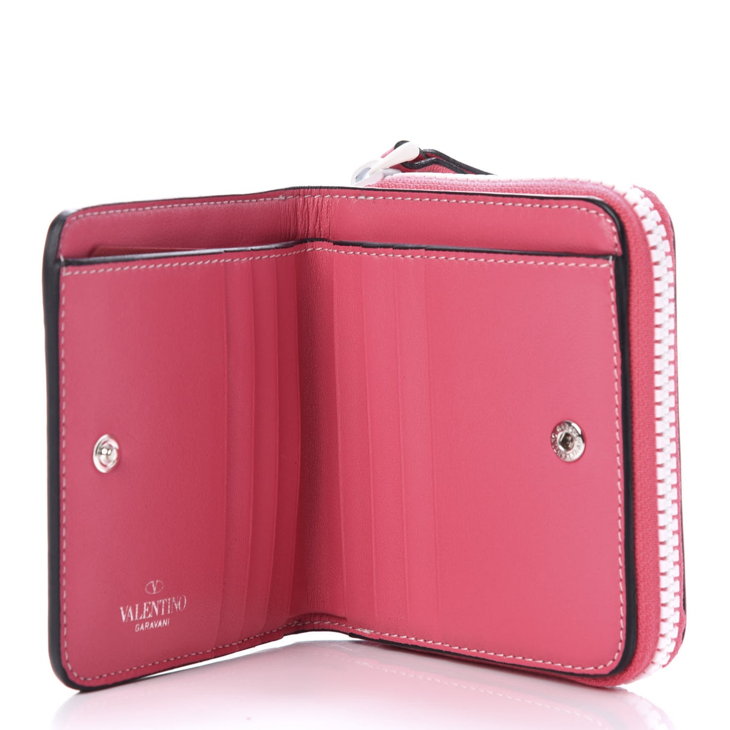 Lambskin Free Rockstud Spike Compact Zip Around Wallet Shadow Pink