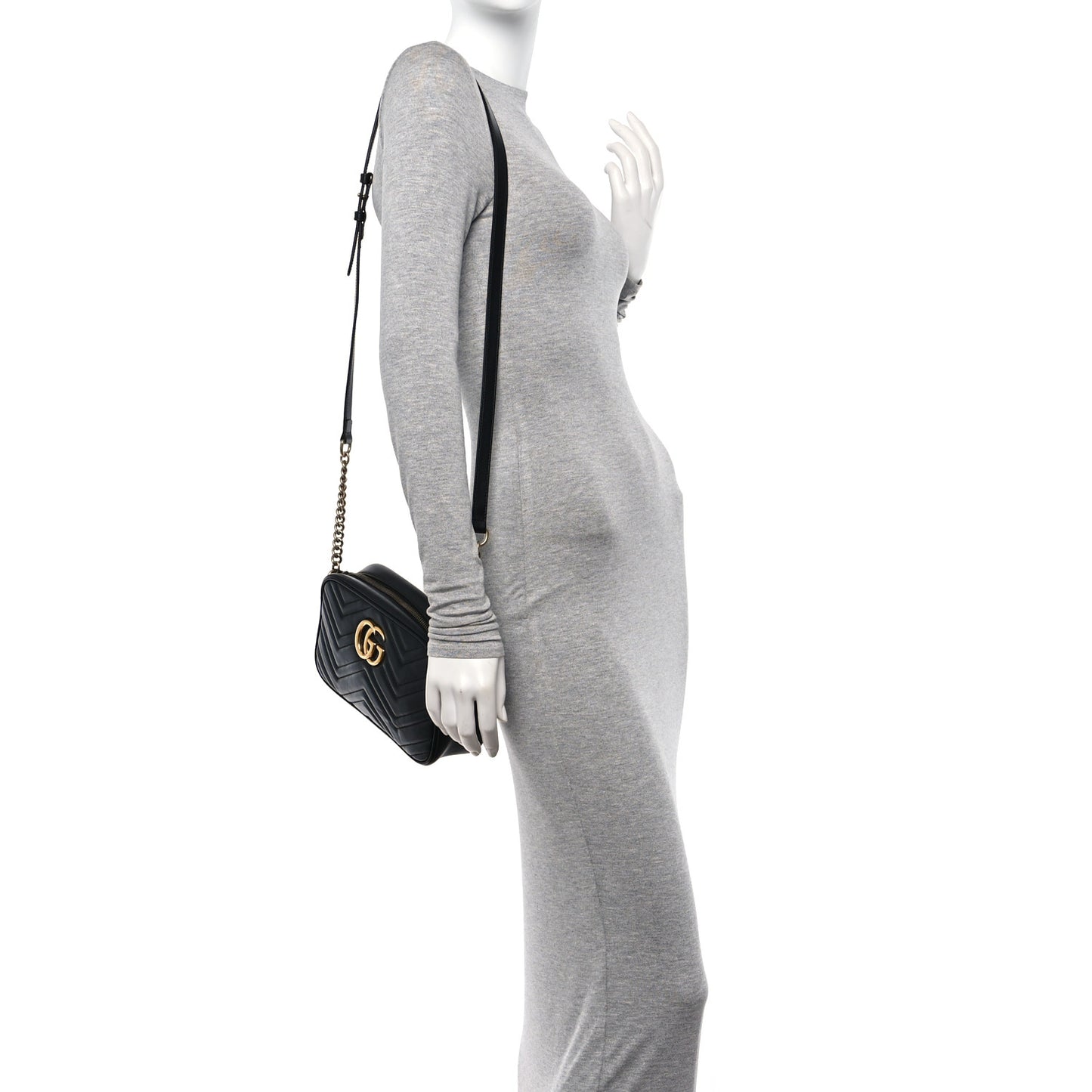 Calfskin Matelasse Small GG Marmont Chain Shoulder Bag Black