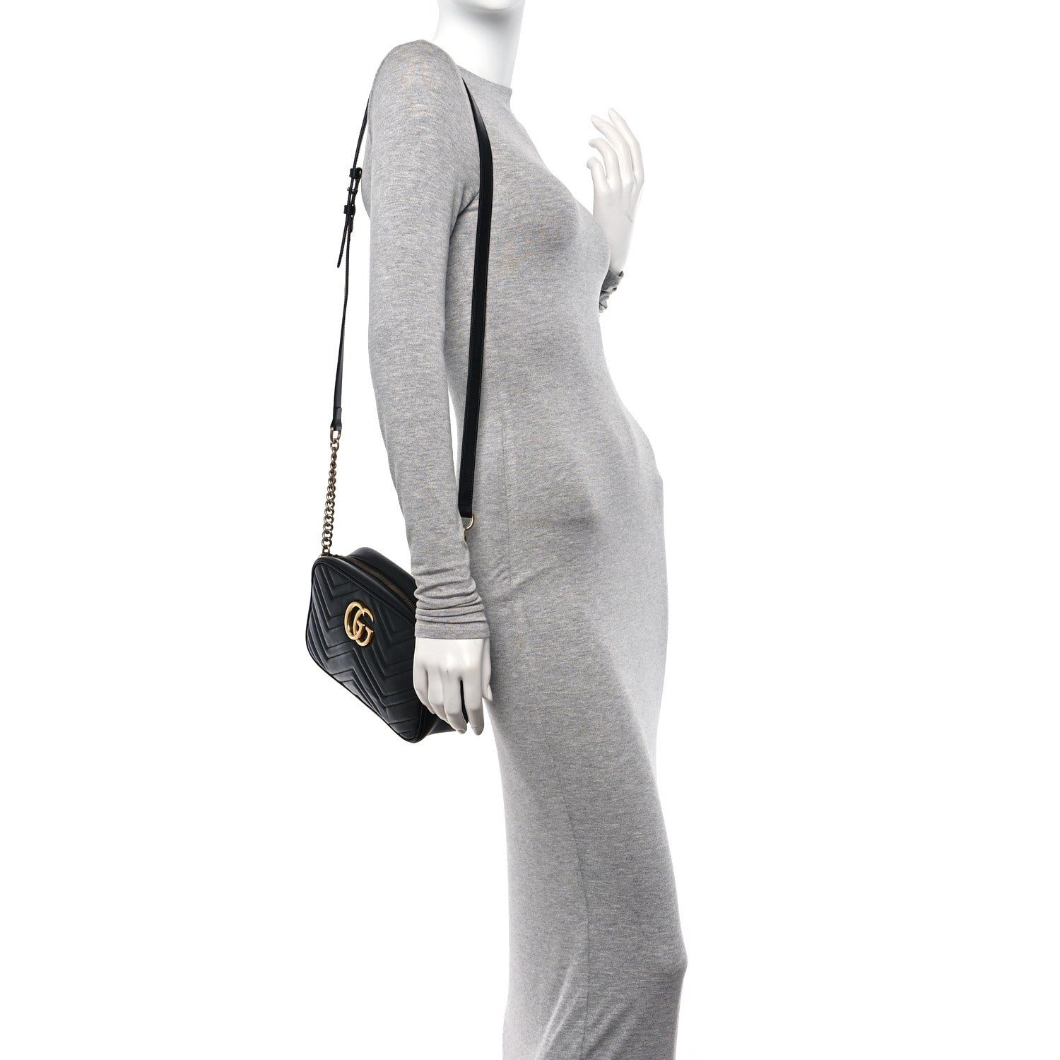 Gucci Calfskin Matelasse Small GG Marmont Chain Shoulder Bag Black 2 of 10