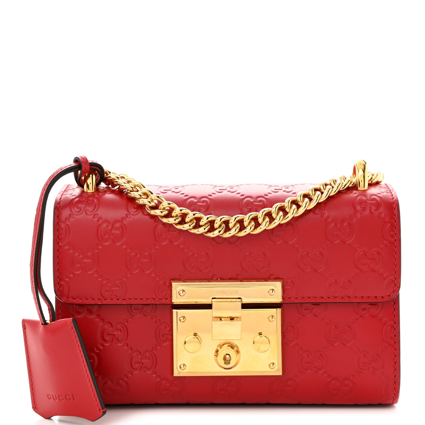 Guccissima Small Padlock Shoulder Bag Hibiscus Red