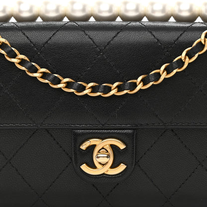 Chanel Goatskin Quilted Chic Pearls Clutch With Chain Black 9 of 10