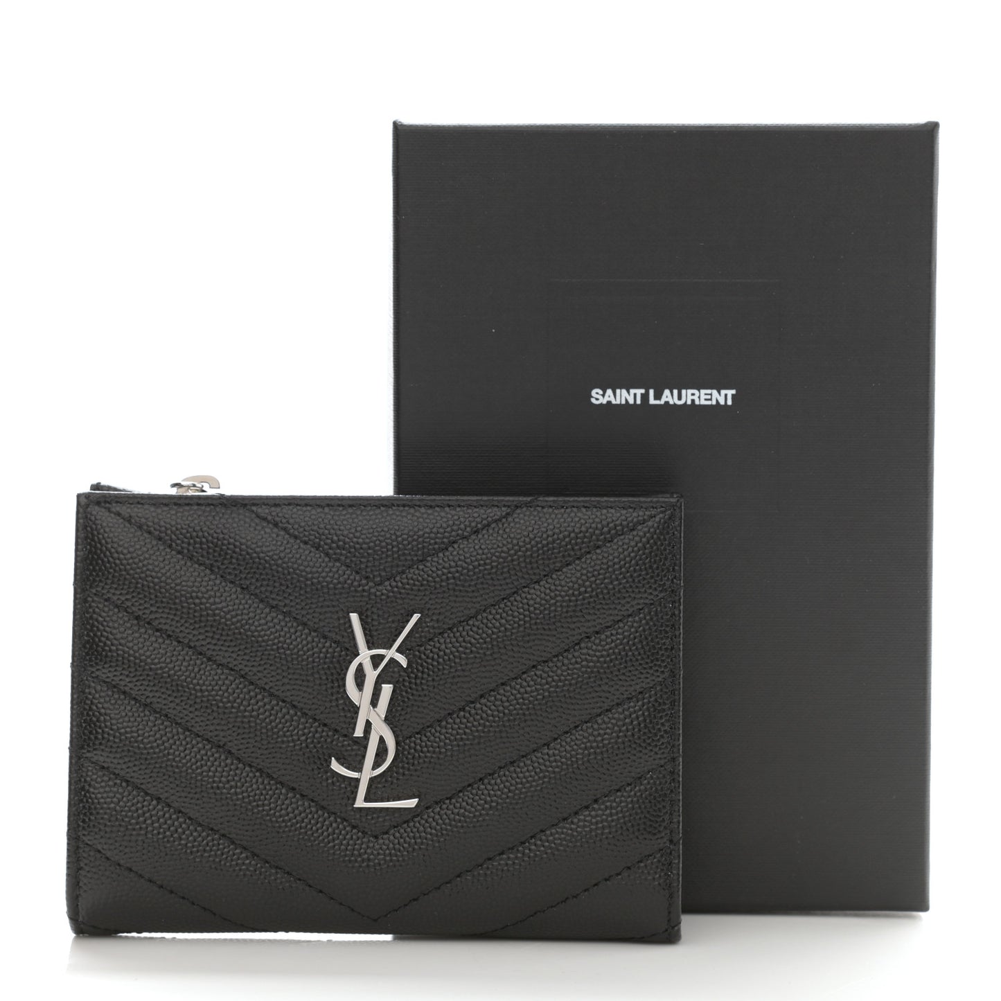 Grain De Poudre Matelasse Chevron Monogram Zipped Two-Part Wallet Black