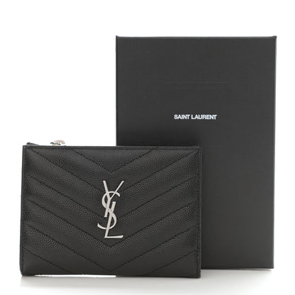 Saint Laurent Grain De Poudre Matelasse Chevron Monogram Zipped Two-Part Wallet Black 16 of 16