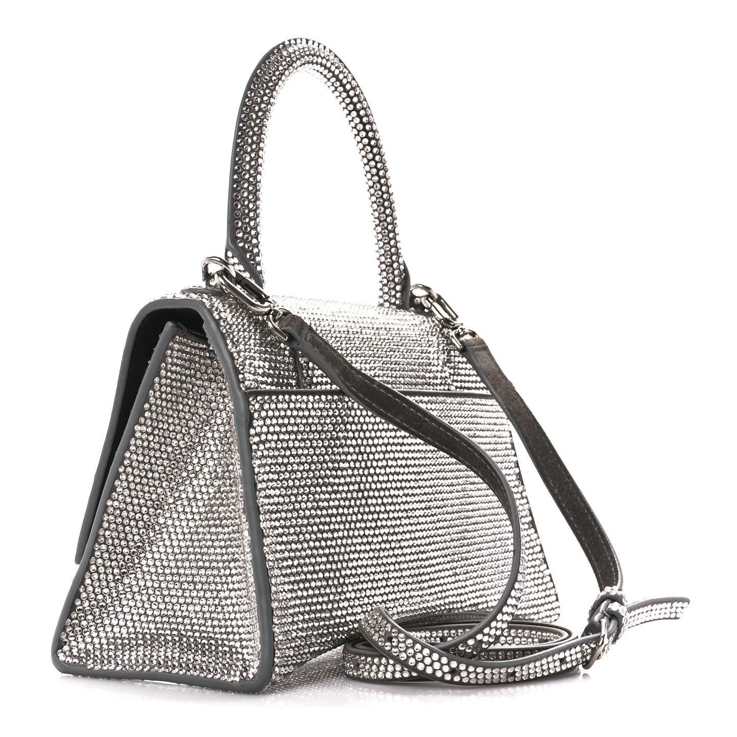 Strass Suede Small Hourglass Top Handle Bag Smoke Grey Crystal