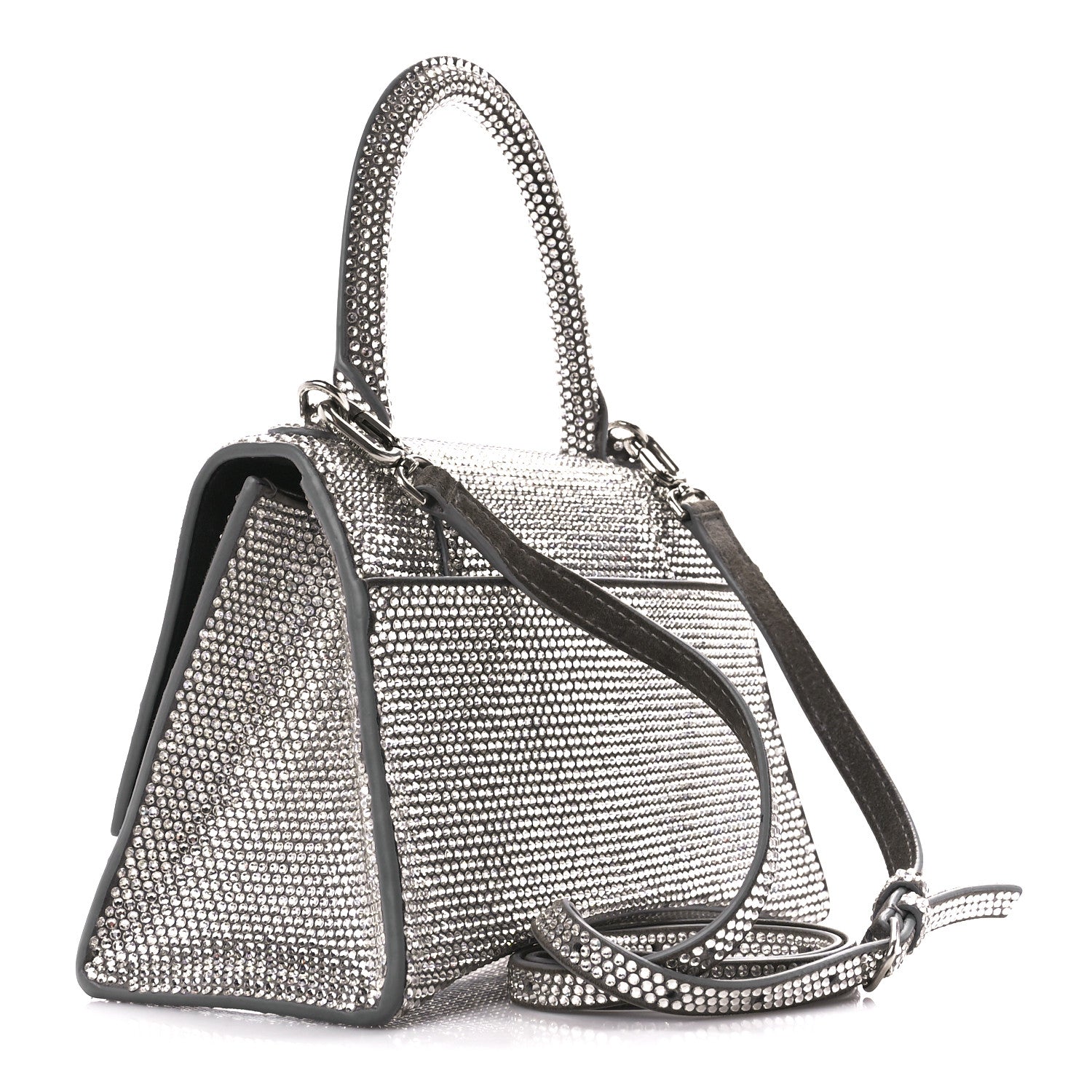 Balenciaga Strass Suede Small Hourglass Top Handle Bag Smoke Grey Crystal 3 of 16