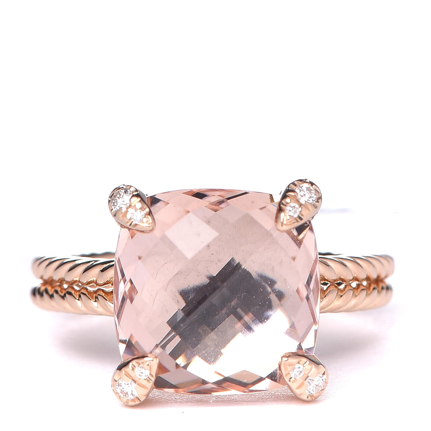 David Yurman 18K Rose Gold Morganite Diamond 11mm Chatelaine Ring 50 5.25 1 of 5