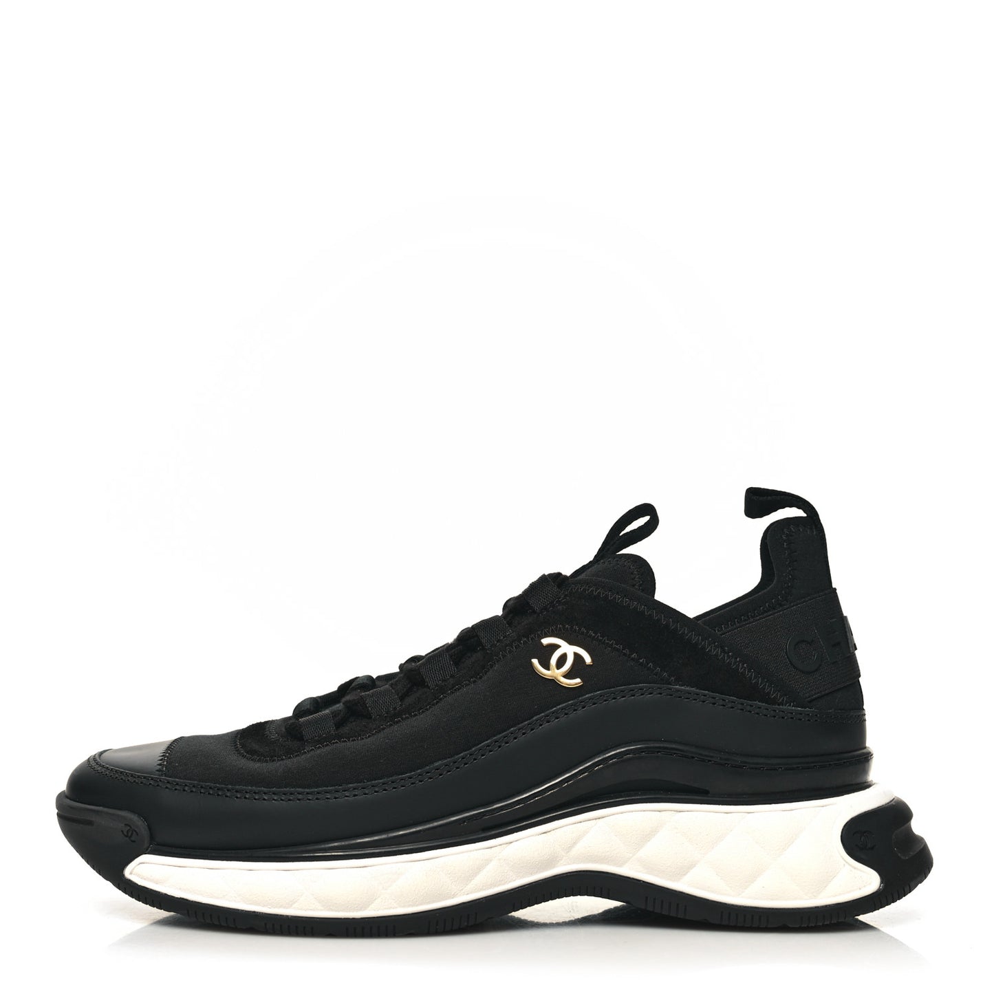 Velvet Calfskin Mixed Fibers CC Sneakers 39 Black