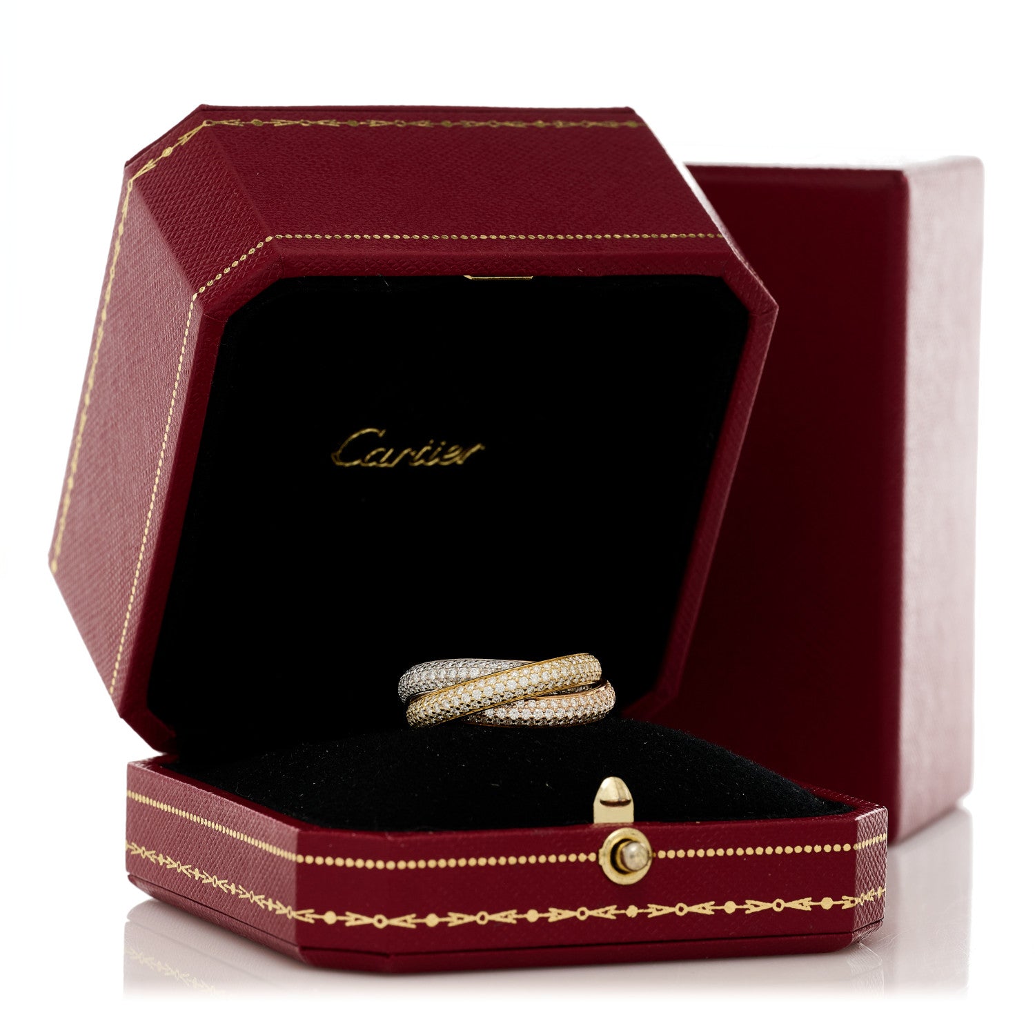 Cartier 18K White Yellow Pink Gold Diamond MM Trinity Full Paved Ring 57 8 7 of 7