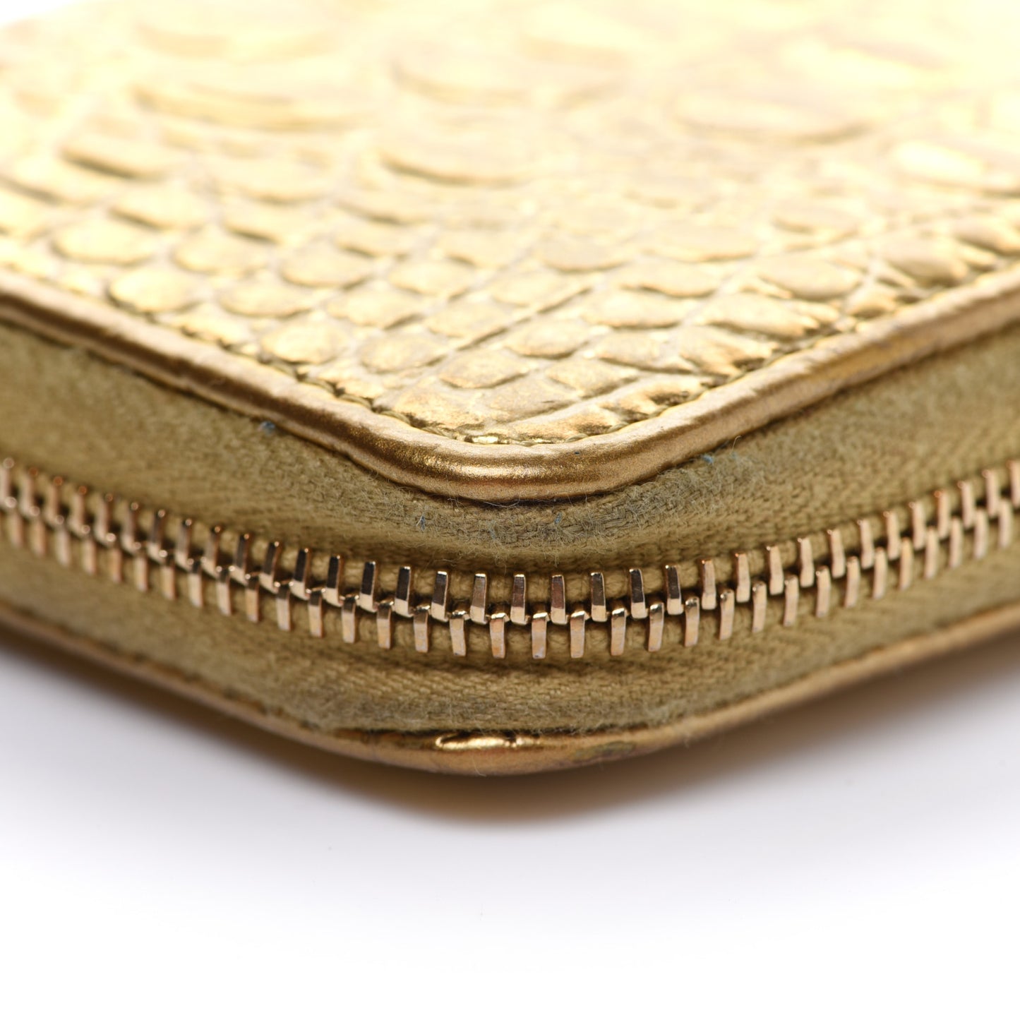 Metallic Calfskin Crocodile Embossed Small Zip Wallet Gold