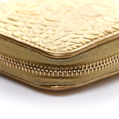 Chanel Metallic Calfskin Crocodile Embossed Small Zip Wallet Gold 12 of 14