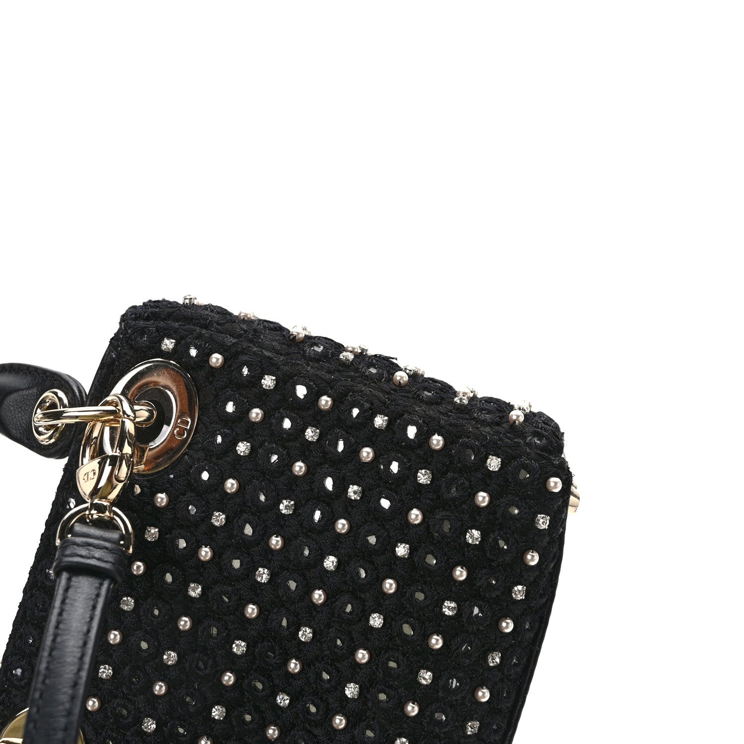 Christian Dior Fabric Embroidered Crystal Pearl Mirror Micro Lady Dior Black 13 of 13