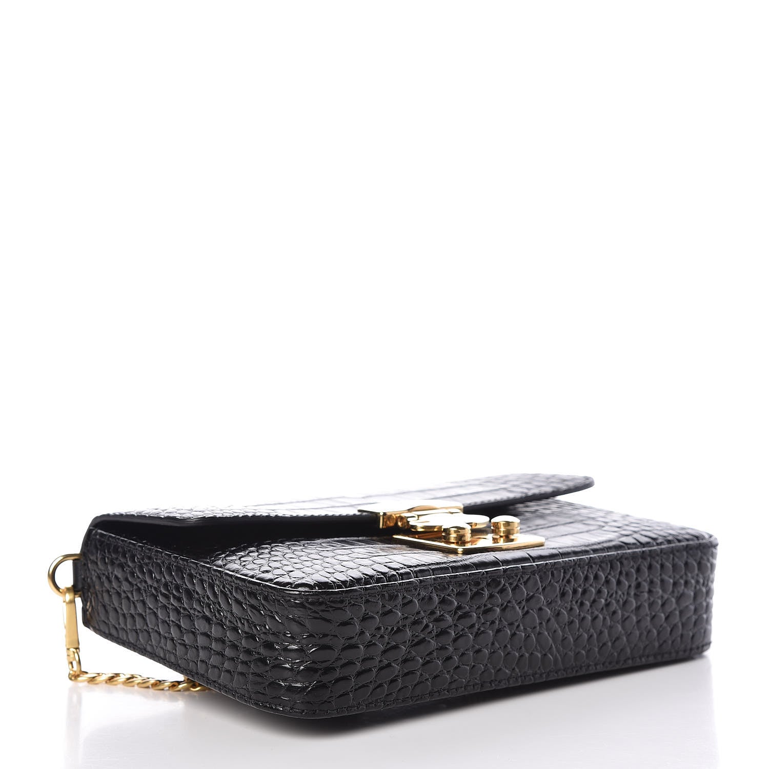 Miu Miu Crocodile Print Calfskin Bandoleer Bag Black 4 of 9