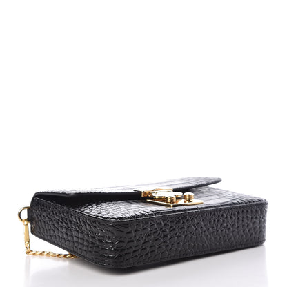 Miu Miu Crocodile Print Calfskin Bandoleer Bag Black 4 of 9