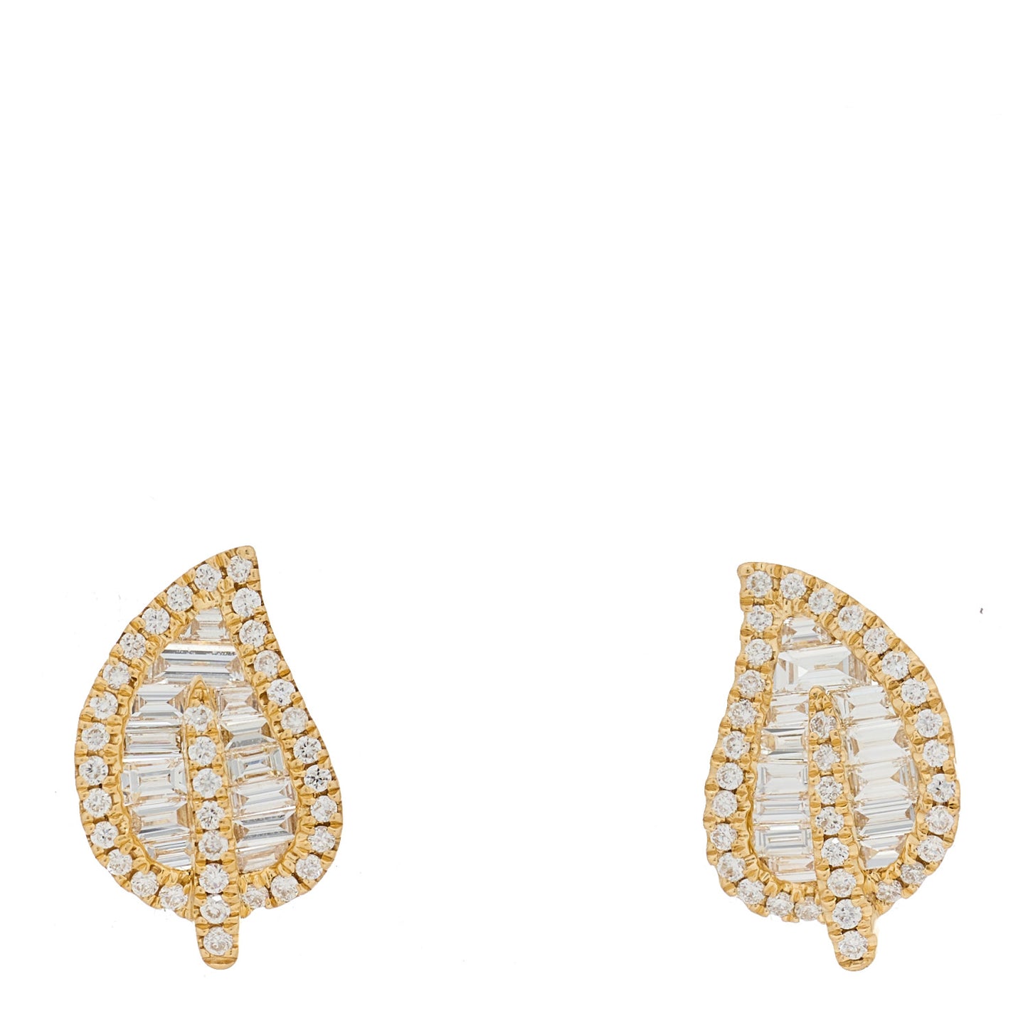 18K Yellow Gold Diamond Medium Palm Leaf Stud Earrings