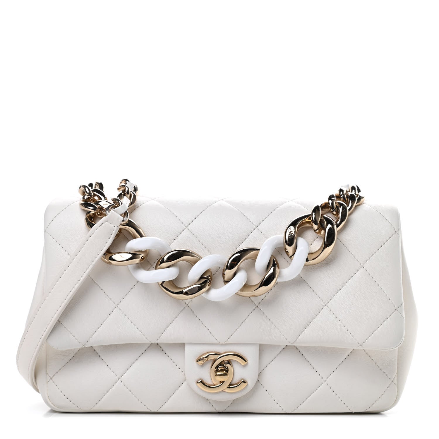 Chanel Lambskin Quilted Resin Bi-Color Chain Flap Bag White 1 of 13