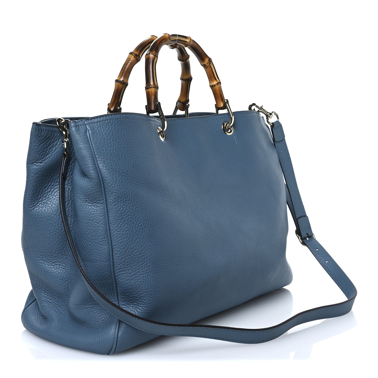 Pebbled Calfskin Large Bamboo Shopper Tote Light Blue
