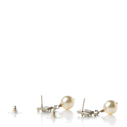 Chanel Crystal Pearl CC Drop Earrings Gold 3 of 6