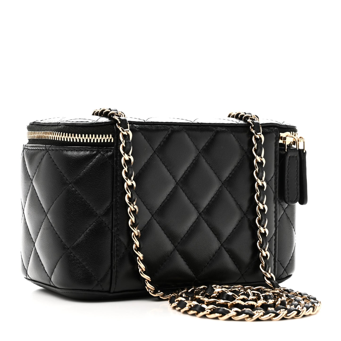 Lambskin Quilted Small Vanity Case With Chain Black