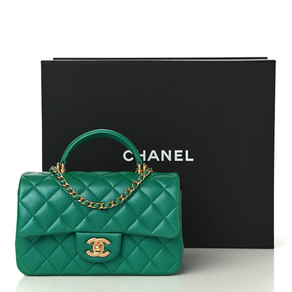 Chanel Iridescent Lambskin Quilted Mini Top Handle Rectangular Flap Green 11 of 11