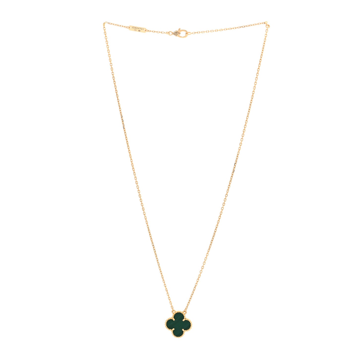 18K Yellow Gold Malachite Vintage Alhambra Pendant Necklace