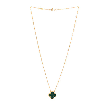 Van Cleef & Arpels 18K Yellow Gold Malachite Vintage Alhambra Pendant Necklace 2 of 4