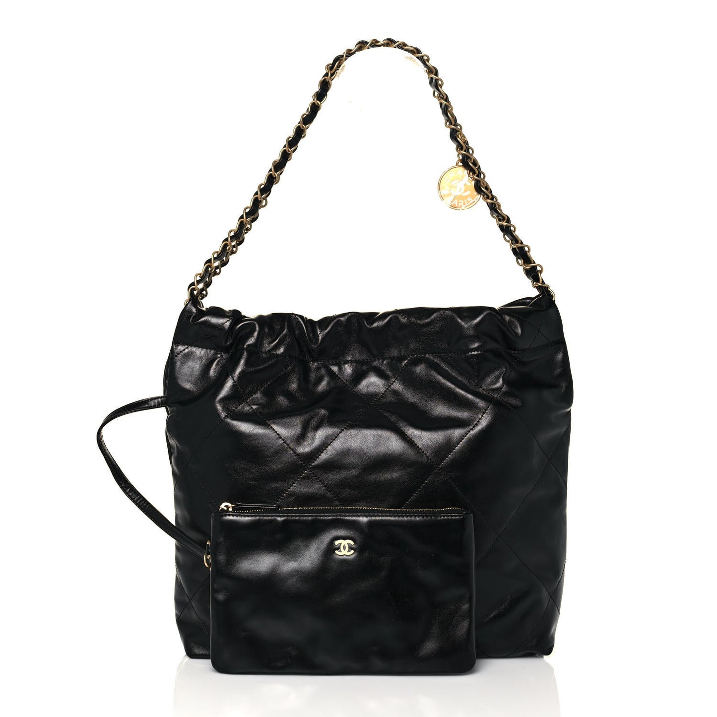 Shiny Calfskin Quilted Small Chanel 22 Black