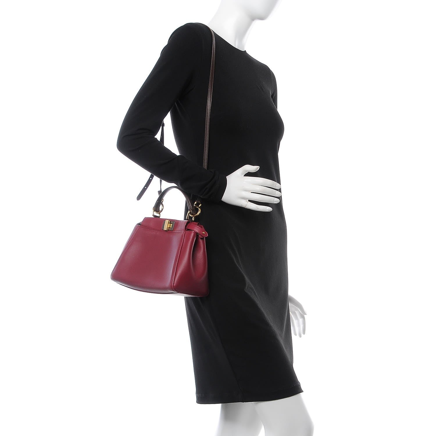 Fendi Nappa Mini Peekaboo Iconic Satchel Black Cherry Brown 3 of 11