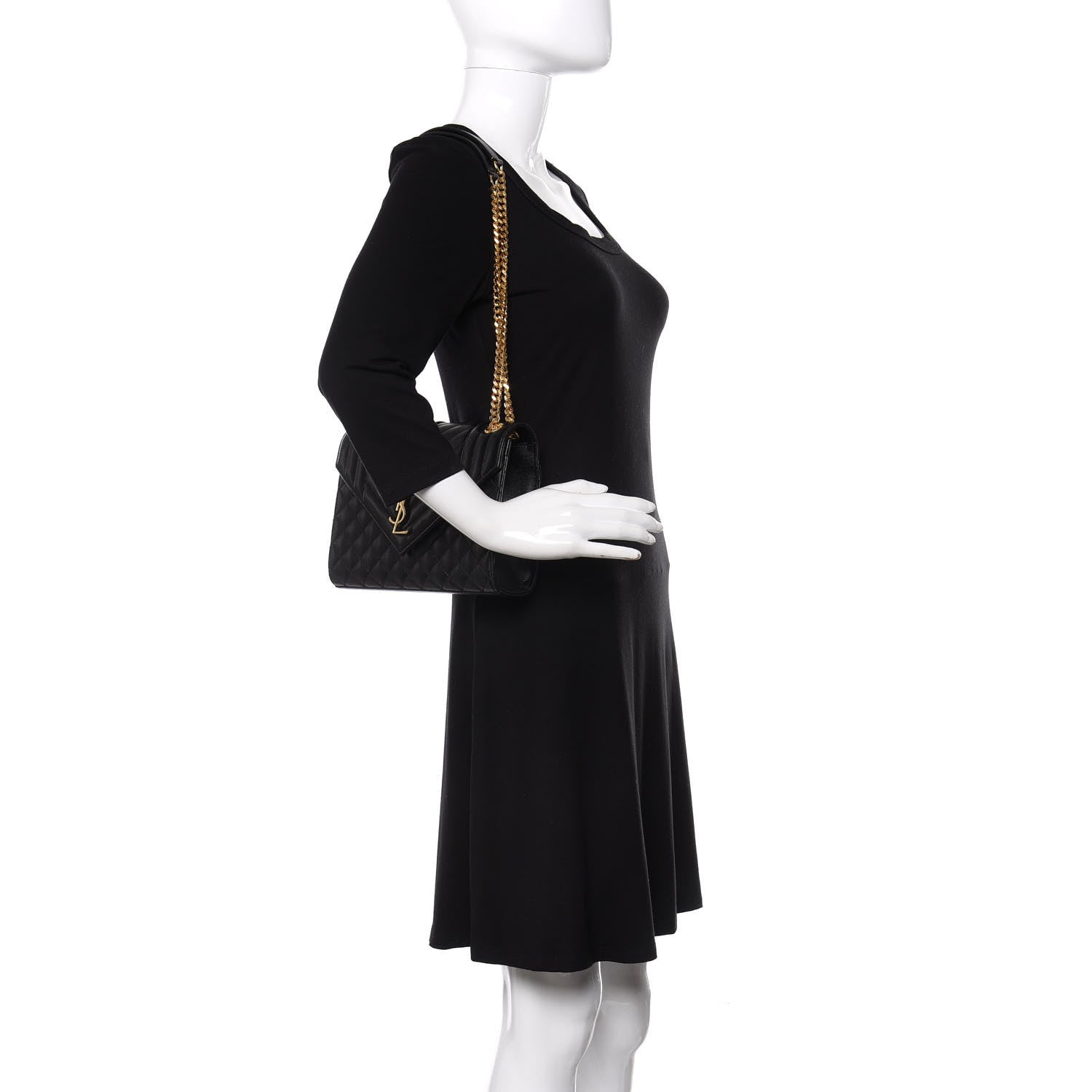 Saint Laurent Grain De Poudre Textured Mixed Matelasse Triquilt Medium Monogram Satchel Black 2 of 11