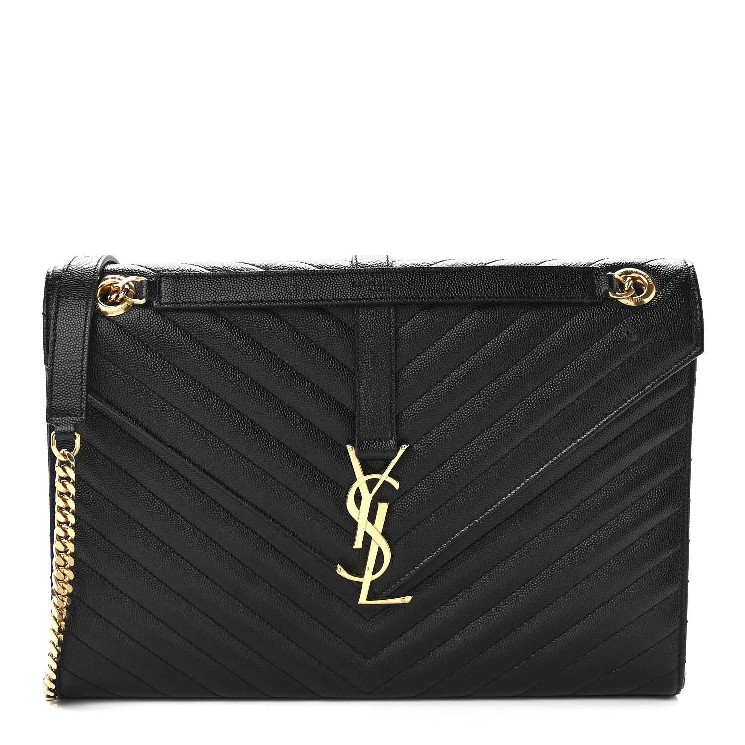 Saint Laurent Grain De Poudre Matelasse Chevron Large Monogram Satchel Black 1 of 13